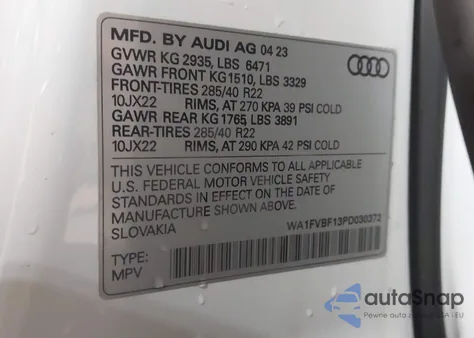 2023 Audi Q8 Prestige 55 Tfsi Quattro Tiptronic z USA, uszkodzony, nr VIN WA1FVBF13PD030372